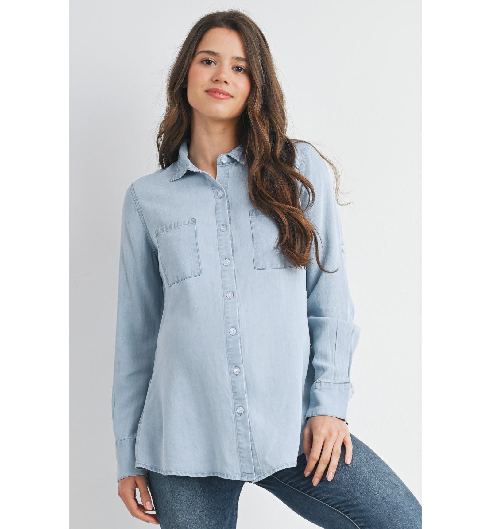 Hello Miz Maternity Button Down Long Sleeve Nursing Shirt