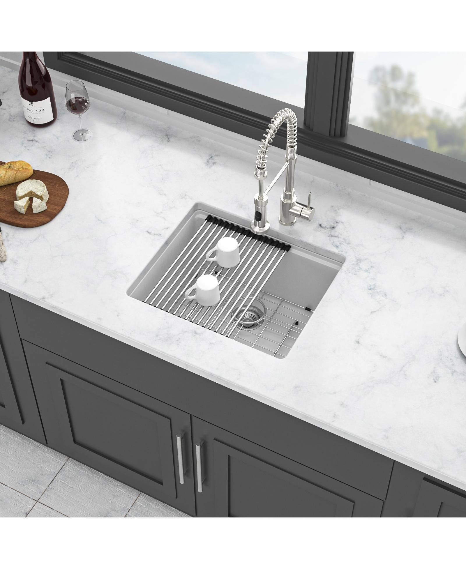 flynama 21x18 Inch White Granite Composite Quartz Workstation Undermount Kitchen Sink