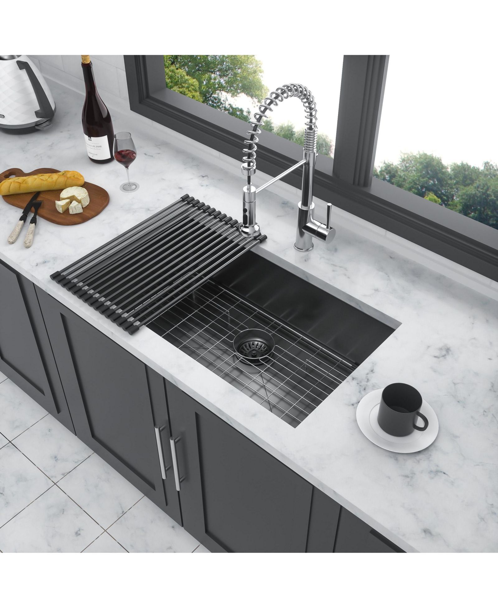 flynama 32x19x10inch Gunmetal Black Undermount Kitchen Sink Single Bowl Stainless Steel 16 Gauge