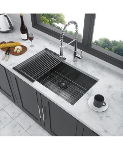 flynama 32x19x10inch Gunmetal Black Undermount Kitchen Sink Single Bowl Stainless Steel 16 Gauge