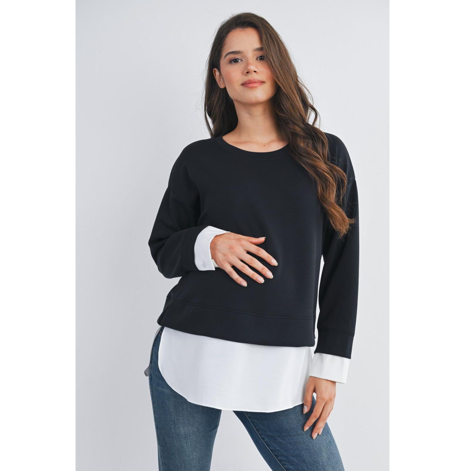 Hello Miz Maternity Casual Long Sleeve Layered Sweatshirt