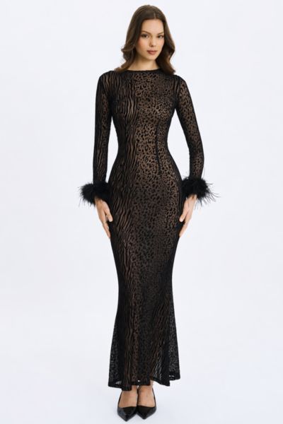 Miss Circle Женское Patricia Black Leopard Burnout Velvet Mesh Backless Maxi Dress