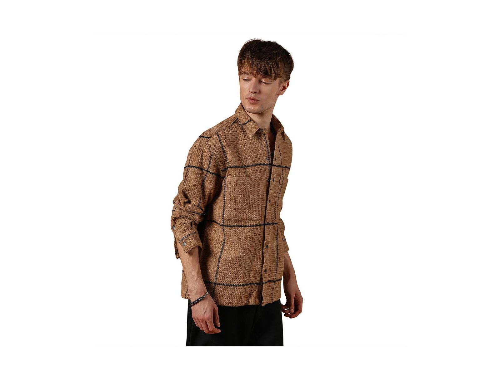 Мужская рубашка Campus Sutra Ash Brown Graph-Check Waffle Overshirt