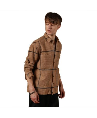 Campus Sutra Men's Ash Brown Graph-Check Waffle Overshirt