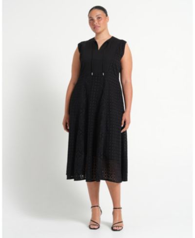 ESTELLE Women's Blair Cotton Embroidered Sleeveless Midi Dress