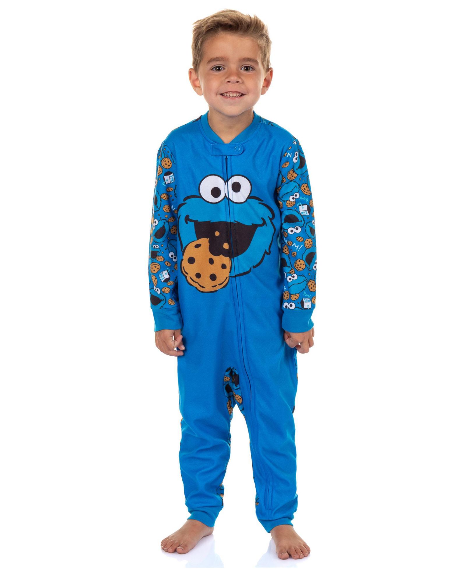 Детская пижама-слип Sesame Street Cookie Monster с застежкой-молнией спереди