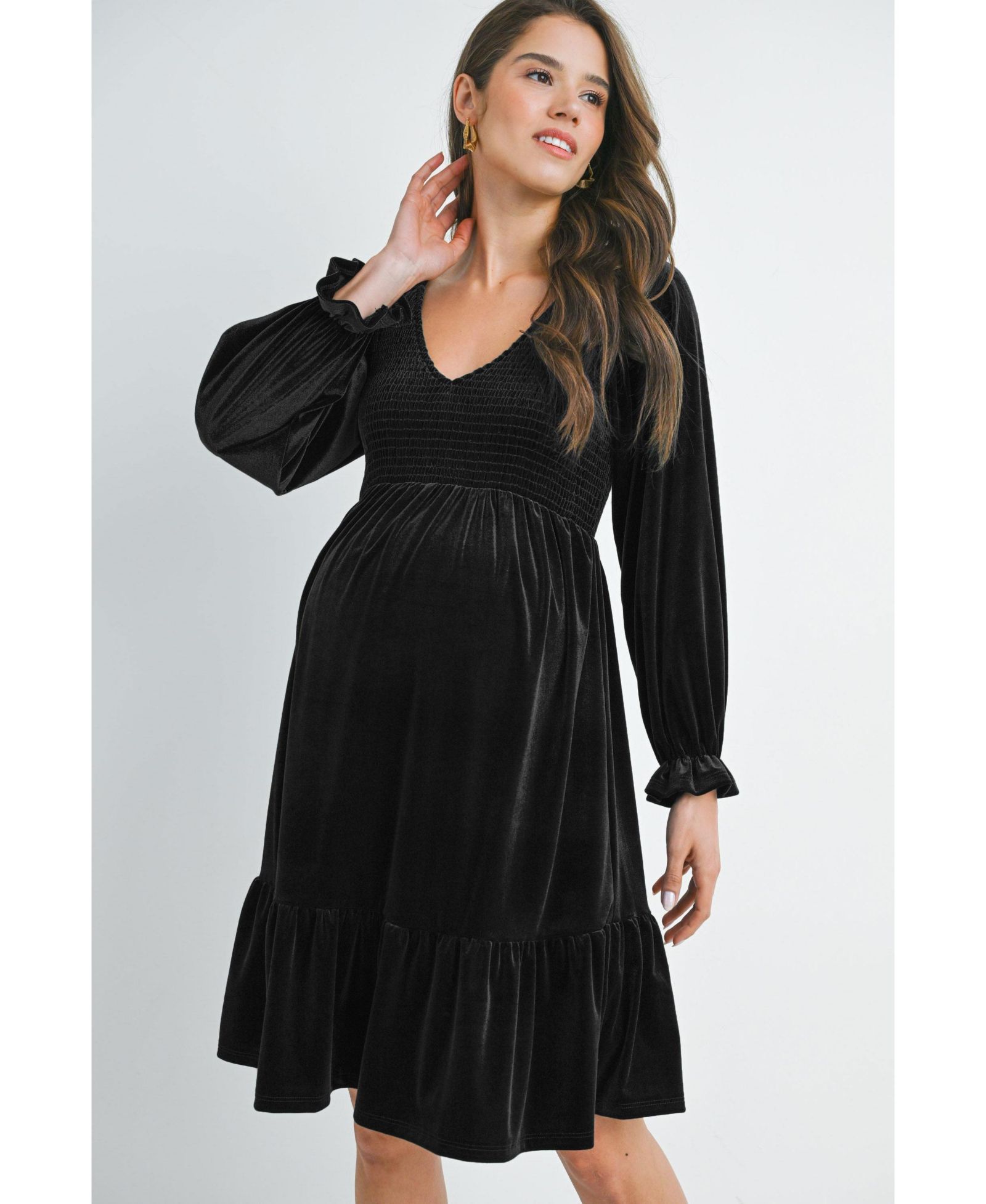 Женское бархатное платье Hello Miz Maternity Smocked V Neck с длинным рукавом