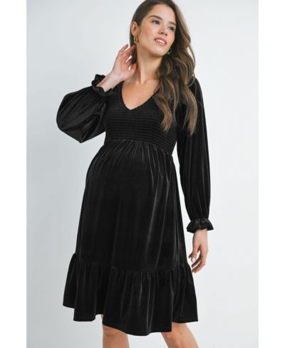 Женское бархатное платье Hello Miz Maternity Smocked V Neck с длинным рукавом