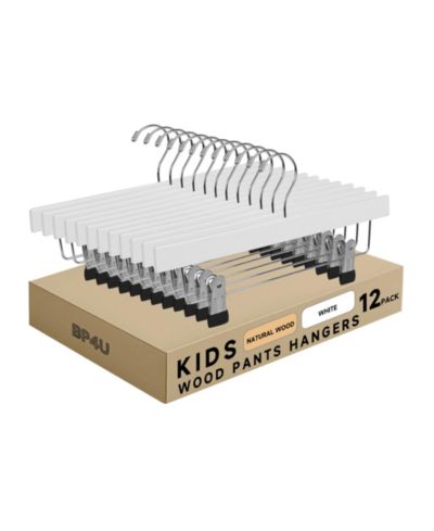 BP4U 12-Pack Wooden Pants Hangers with Adjustable Clips