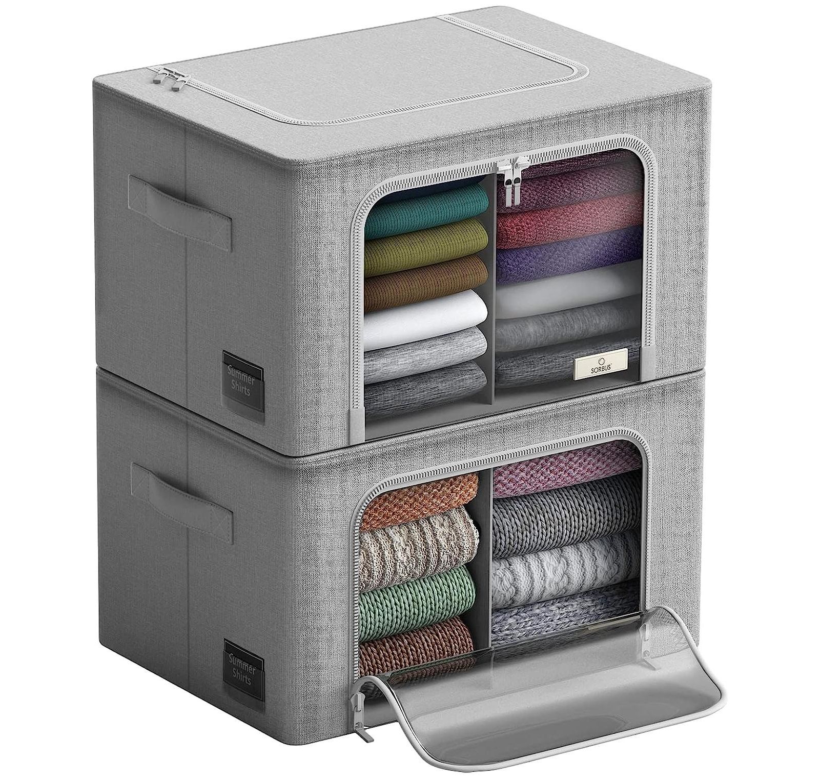Sorbus 2 Pack Large Foldable Storage Box - Metal Frame, Oxford Fabric, Large Window & Handles