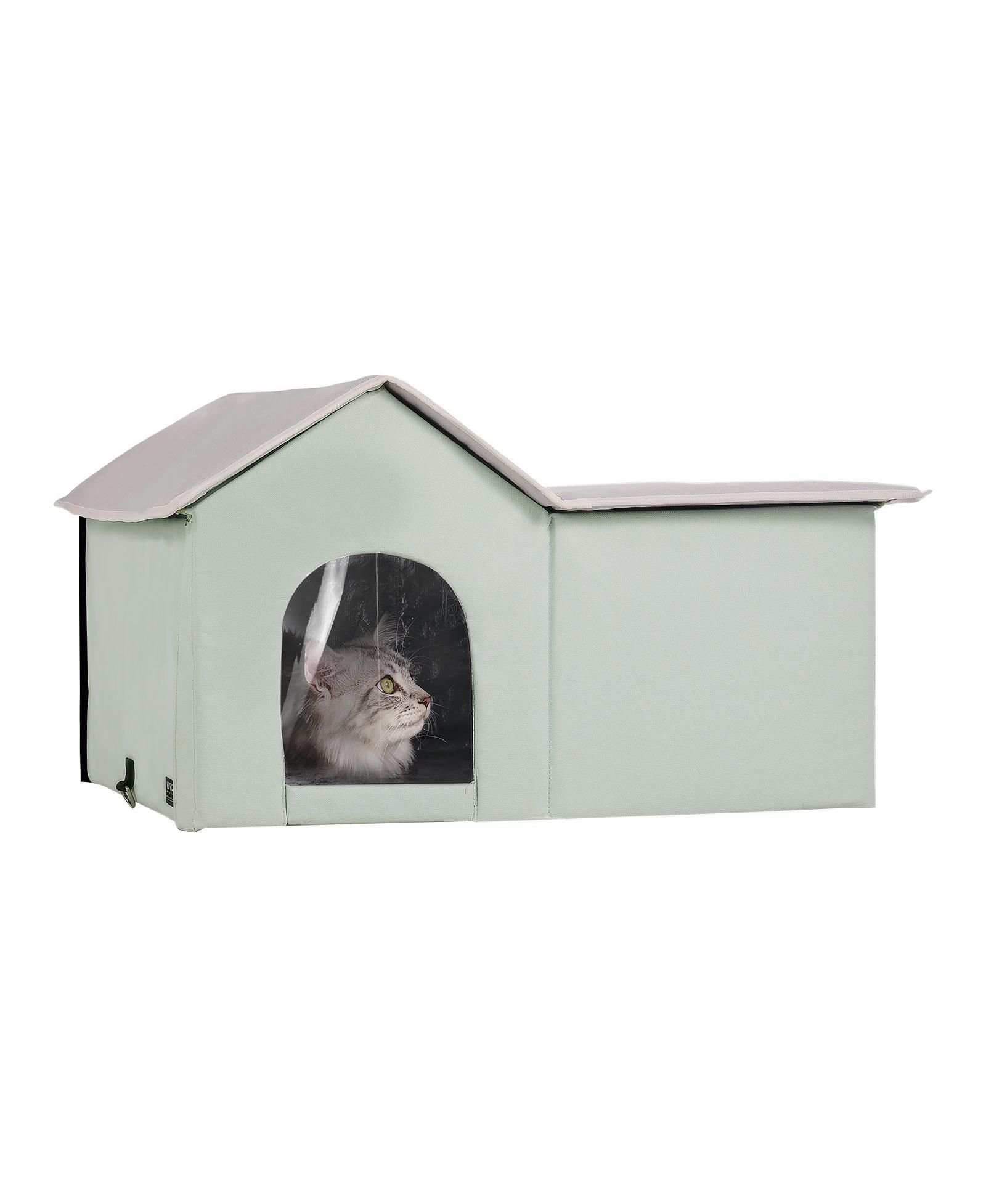 COZITO Large Heated Foldable Outdoor Cat Shelter, Green
