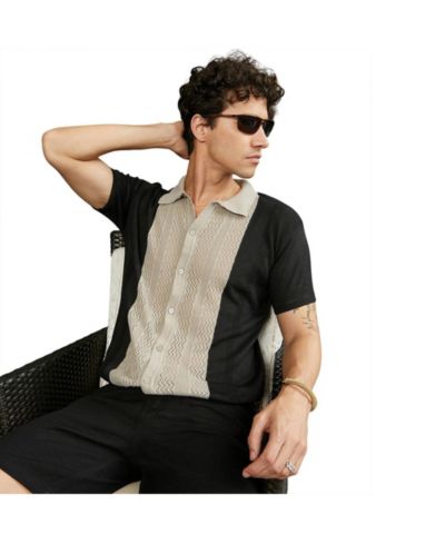 Мужская приталенная рубашка Campus Sutra Block-Knit песочно-бежевого и черного цвета Onyx Black