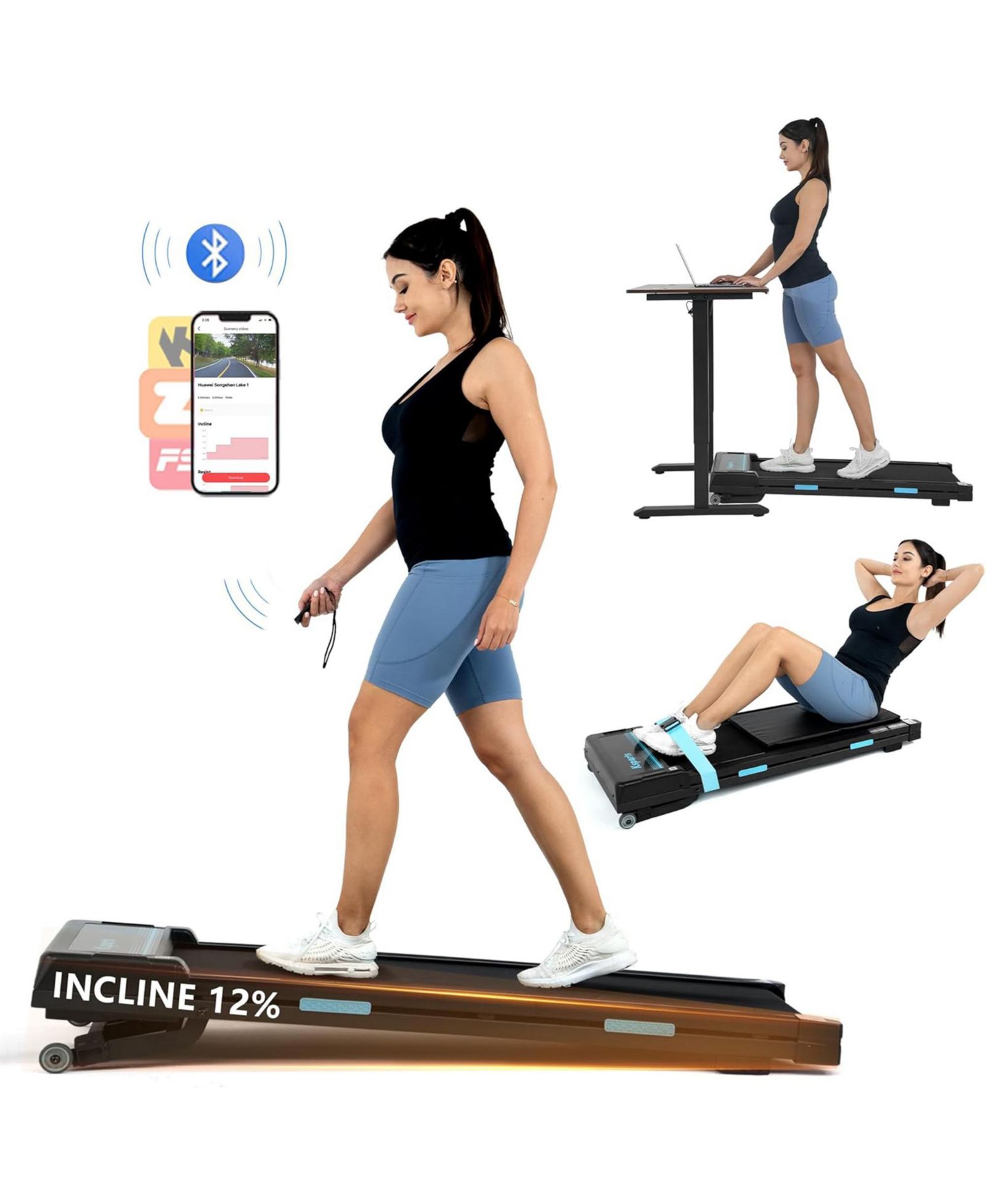 Ksports Under Desk Walking Pad Treadmill with Auto Incline and Wheels, 2.5 HP