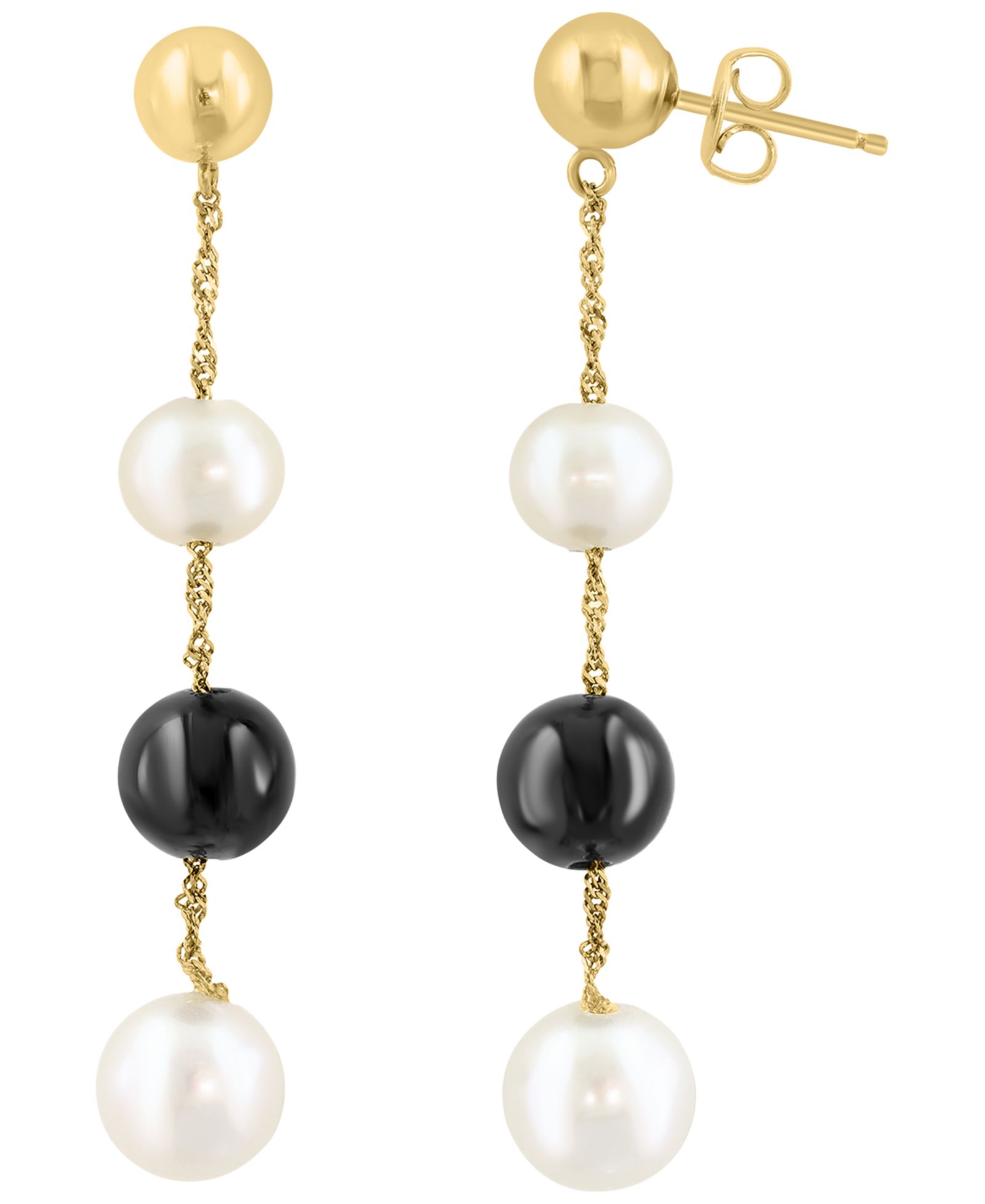 EFFY Collection серьги Freshwater Pearl & Onyx в 14k Yellow Gold