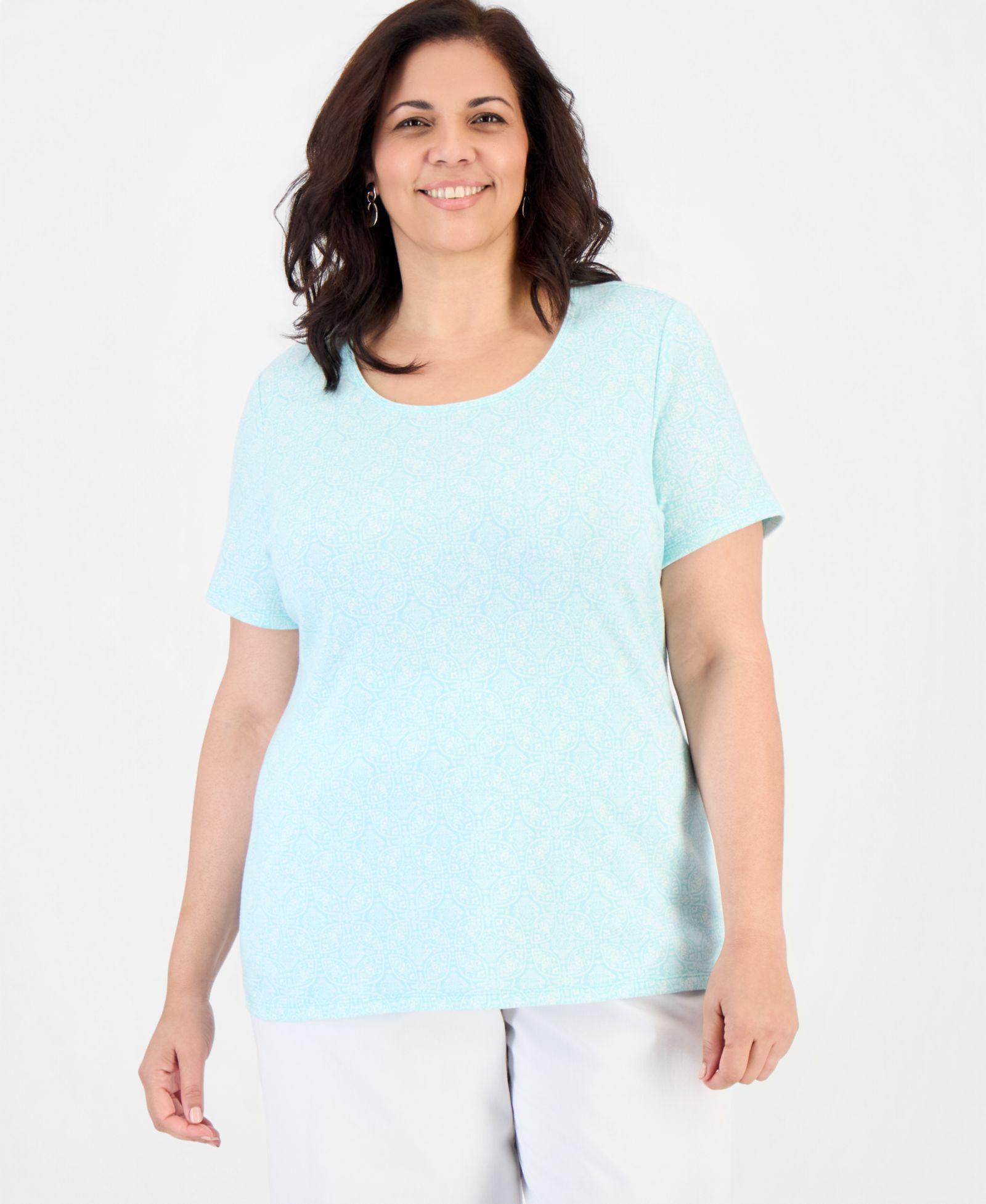 Style & Co Plus Printed Short-Sleeve Scoop-Neck Top, Macy's Exclusive