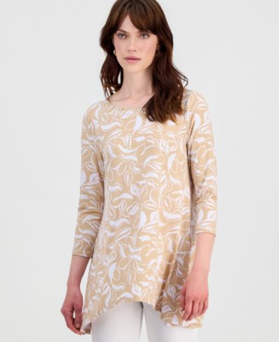 JM Collection Women's Printed 3/4-Sleeve Swing Knit Top, Macy's Exclusive