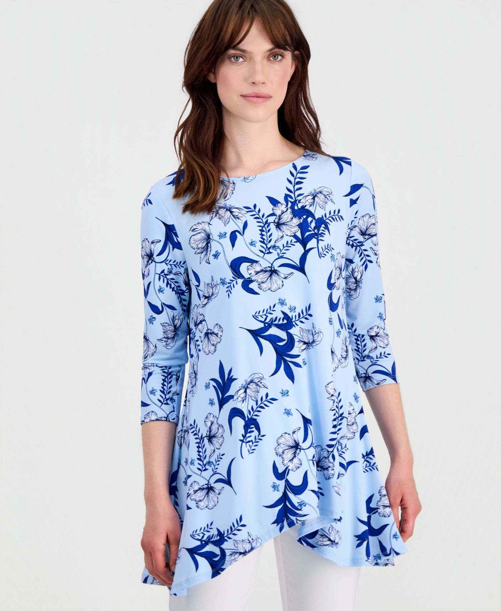 JM Collection Women's Printed 3/4-Sleeve Swing Knit Top, Macy's Exclusive
