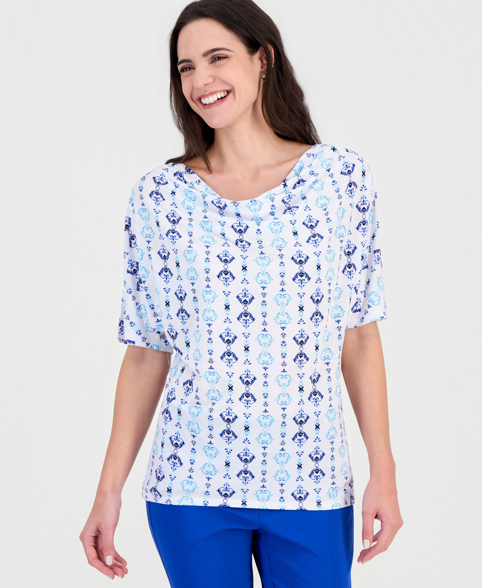 JM Collection Women's Printed Cowl-Neck Knit Top, Macy's Exclusive