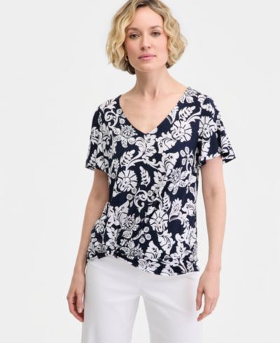 JM Collection Women's Printed Short-Sleeve V-Neck Twist-Front Top, , Macy's Exclusive
