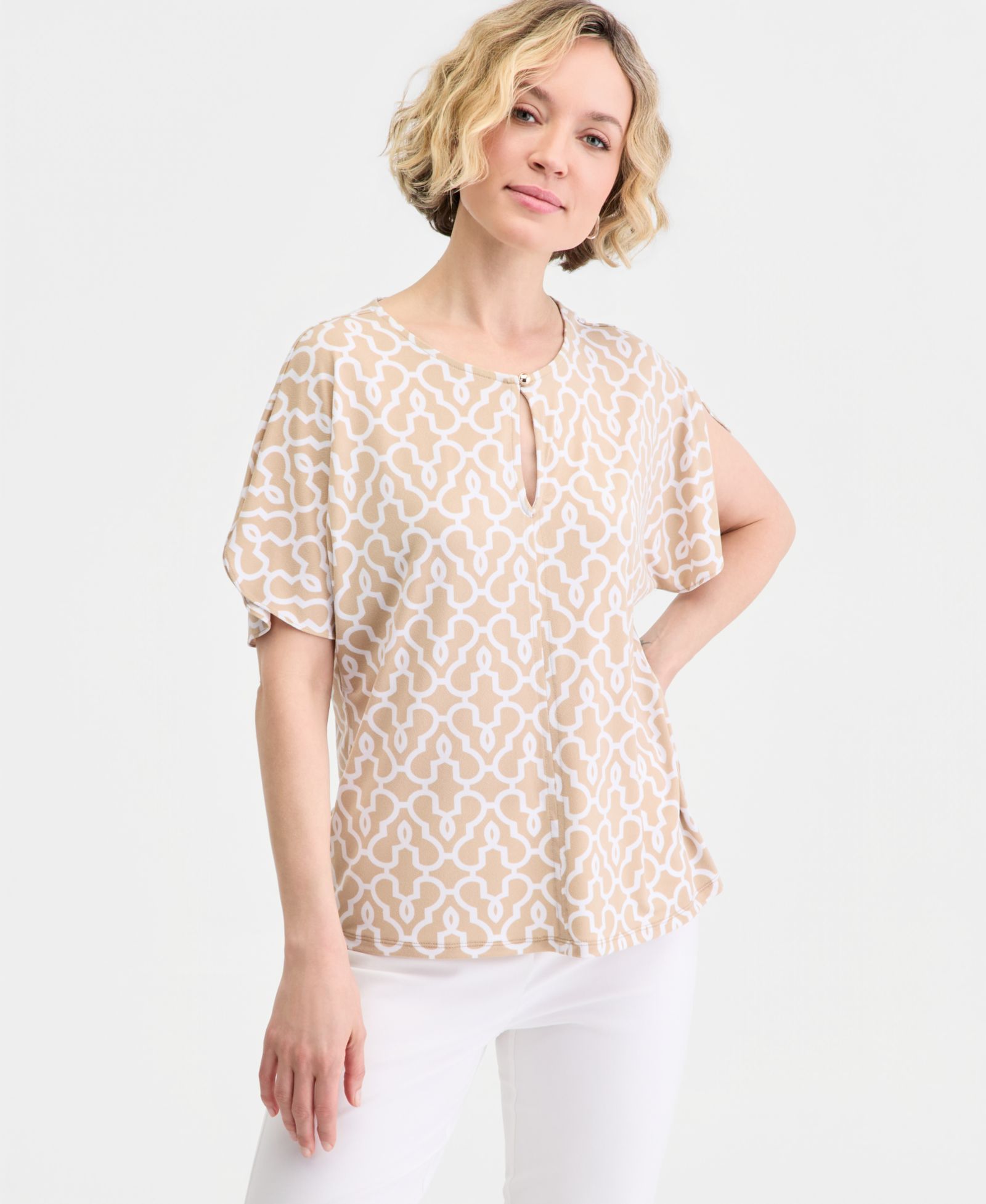 JM Collection Women's Short Dolman-Sleeve Printed Keyhole Knit Top, Macy's Exclusive