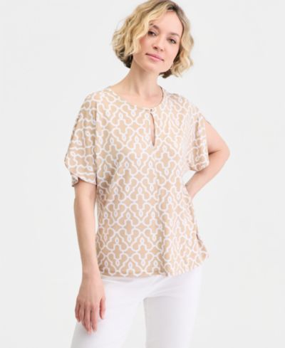 Женский трикотажный топ JM Collection Short Dolman-Sleeve Printed Keyhole