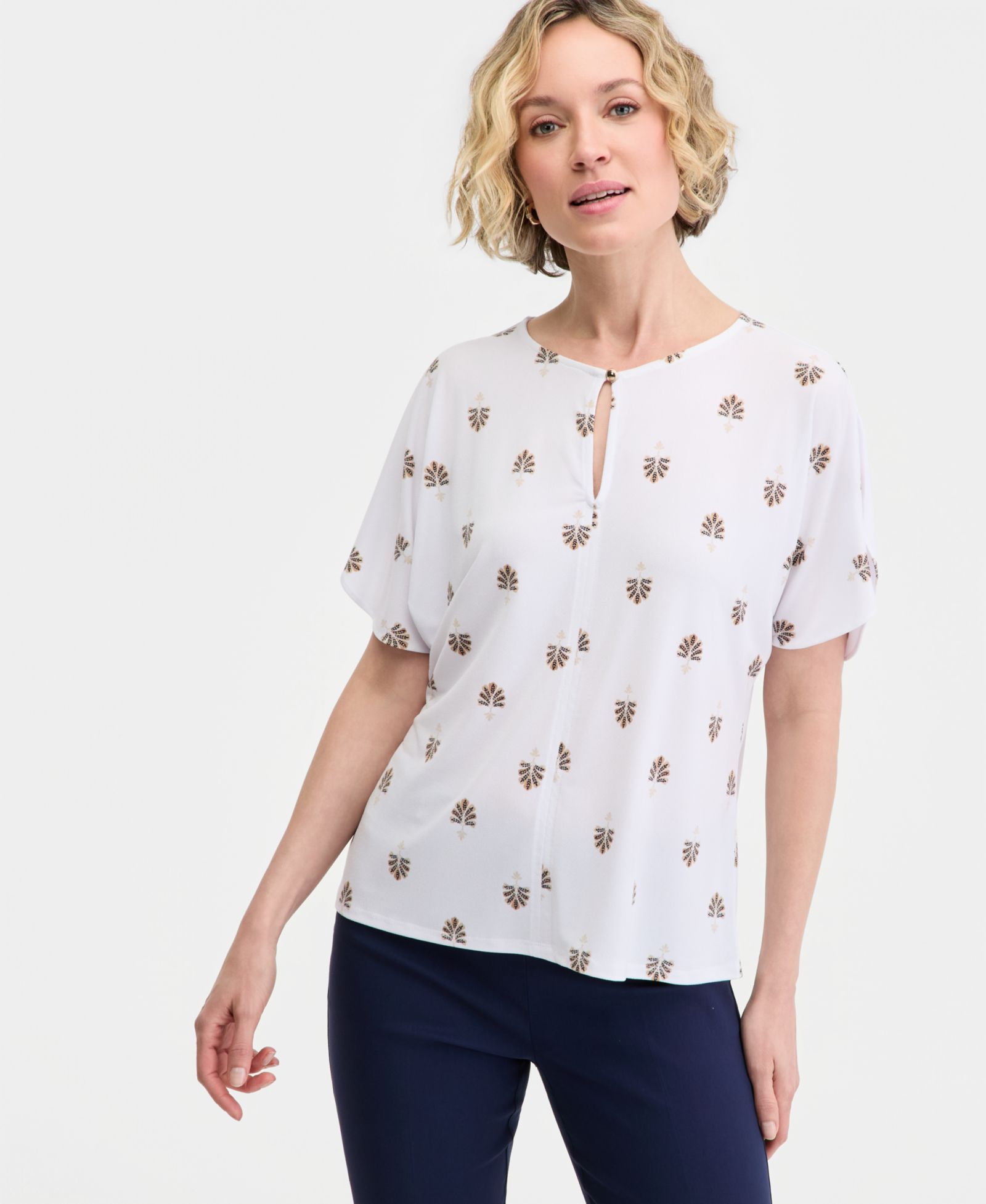 JM Collection Women's Short Dolman-Sleeve Printed Keyhole Knit Top, Macy's Exclusive