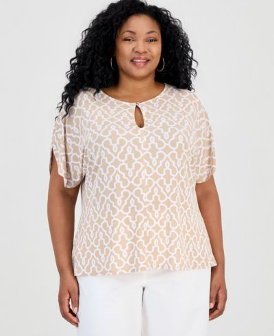 Женский топ JM Collection Plus Size с решетчатым принтом и рукавами долман