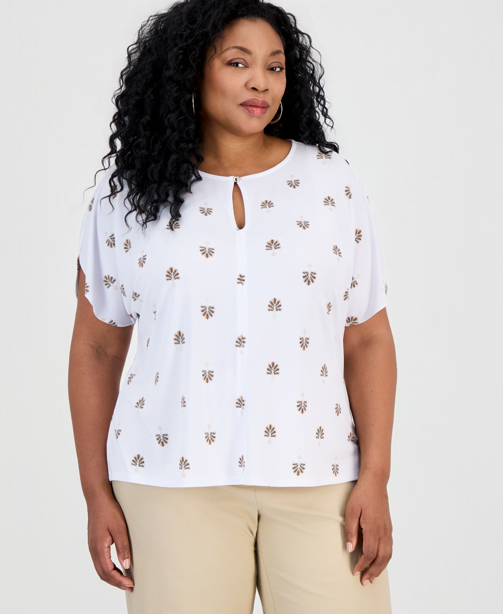 Топ JM Collection Plus Size, с принтом, рукав дольман