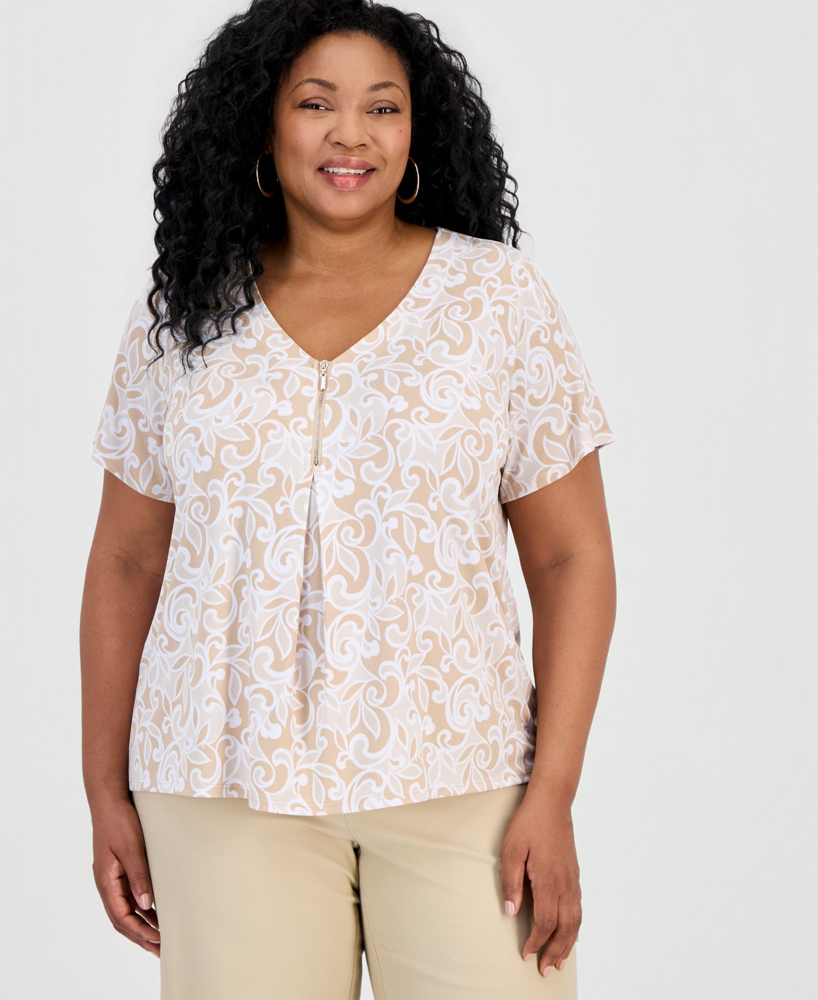 Женский топ JM Collection Plus Size Dolce Scroll V-Neck Zipper