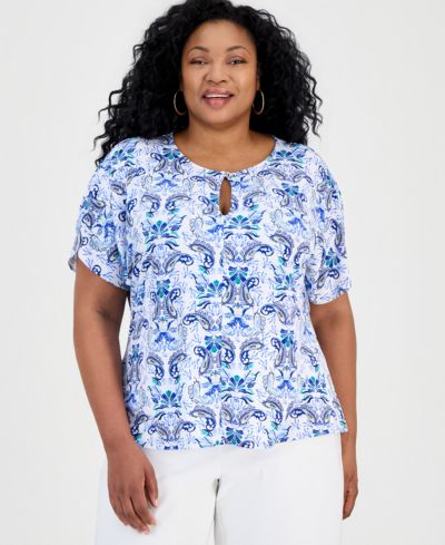 JM Collection Plus Size Luca Paisley Keyhole Dolman-Sleeve Top, Macy's Exclusive