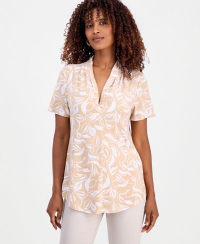 Женский трикотажный топ JM Collection Petite Printed Short-Sleeve V-Neck