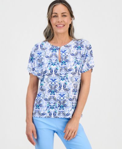 JM Collection топ Luca Paisley с прорезью, Petite