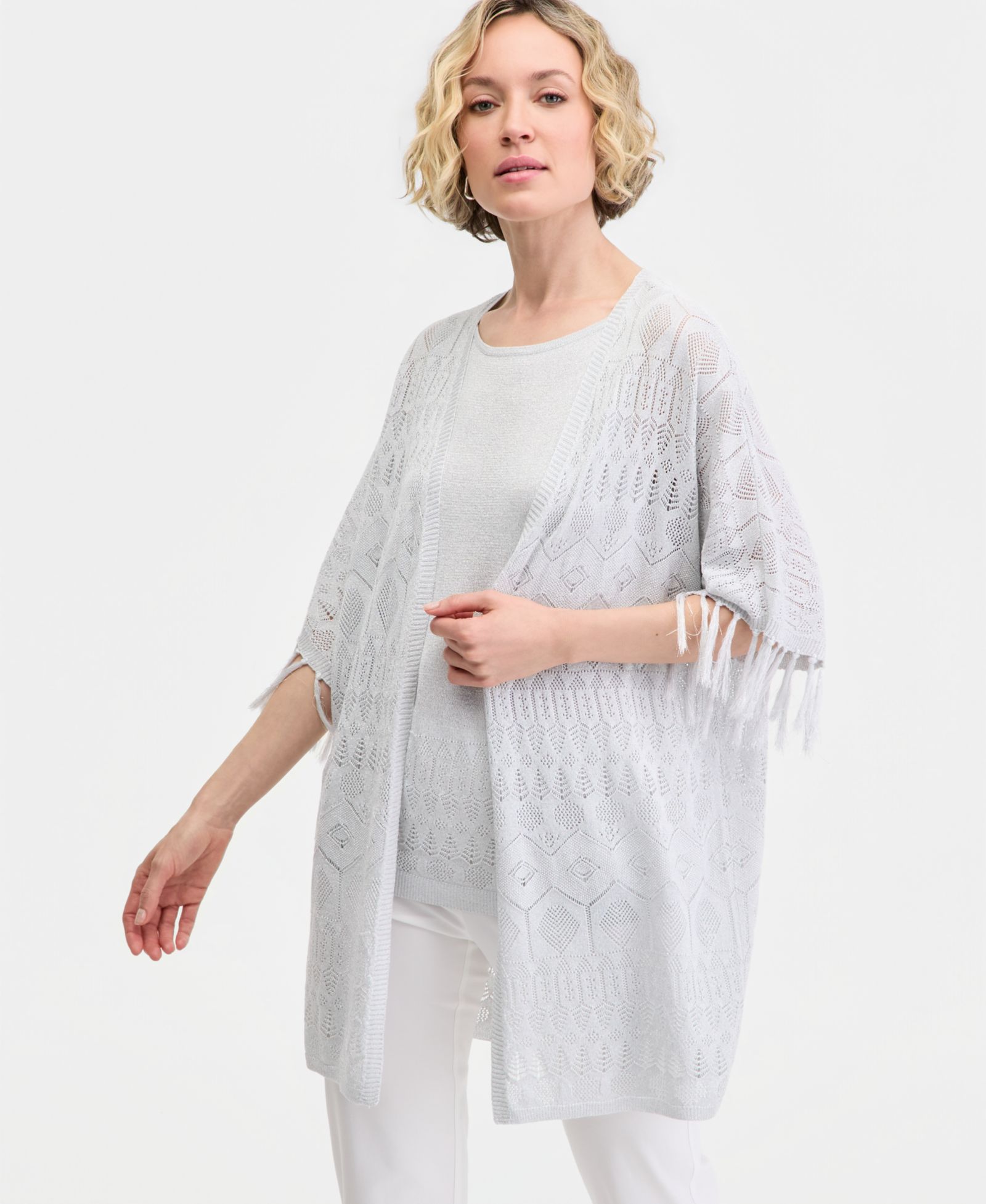 Женский кардиган JM Collection Metallic Fringe Pointelle