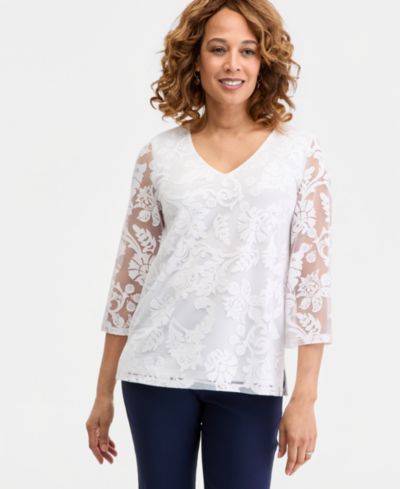 Женский топ JM Collection 3/4-Sleeve Allover Burnout V-Neck