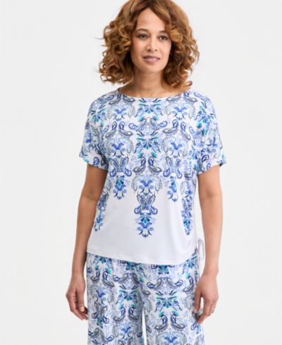 Женский топ JM Collection Printed Side Ruched Boat-Neck