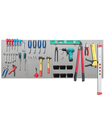LUGO 24"x16" Pegboard Wall Organizer 128 PC Kit, Gray
