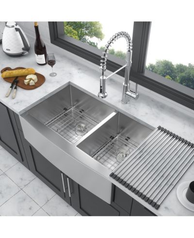 flynama 36x20x9 Inch Double Bowl 6040 Farmhouse Sink 16 Gauge T304 Stainless Steel Apron Front With Two 9 Inch Deep Basin