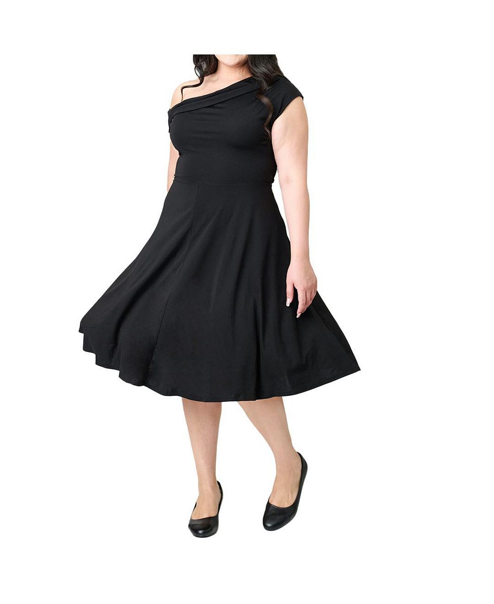 Unique Vintage Plus Size Asymmetrical Neck Swing Dress