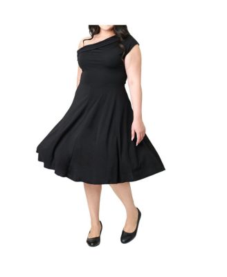 Unique Vintage Plus Size Asymmetrical Neck Swing Dress