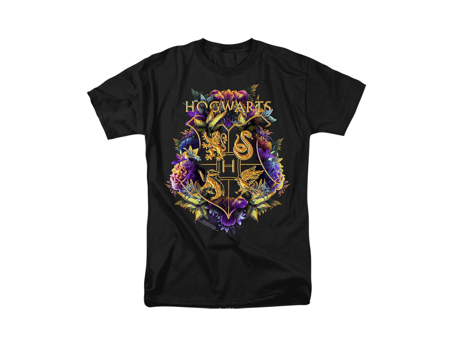 Harry Potter Men's Hogwarts Colorful Floral Crest T Shirt