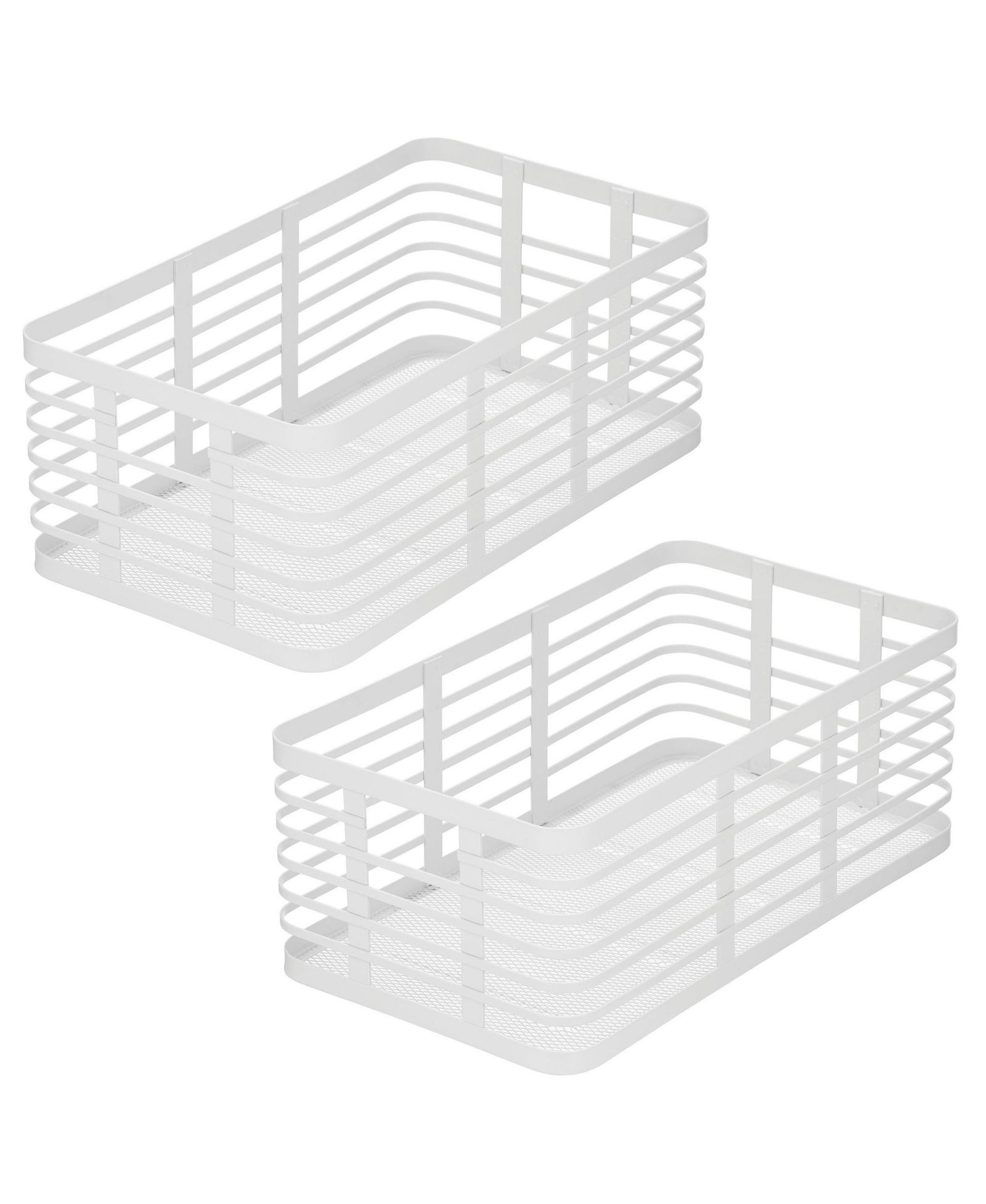 mDesign Metal Pantry Basket with Handles - Set of 2 - Matte White