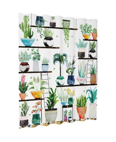Slickblue 72-in. Watercolor Plants Botanical Floral Flower Pots Succulents Shower Curtain