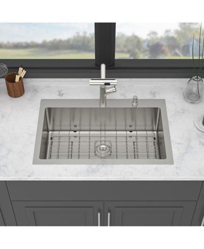 flynama 30x22x10 Inch Drop In Kitchen Sink Single Bowl 16 Gauge T304 Stainless Steel Topmount With Pull Out Faucet And Soap Dispenser