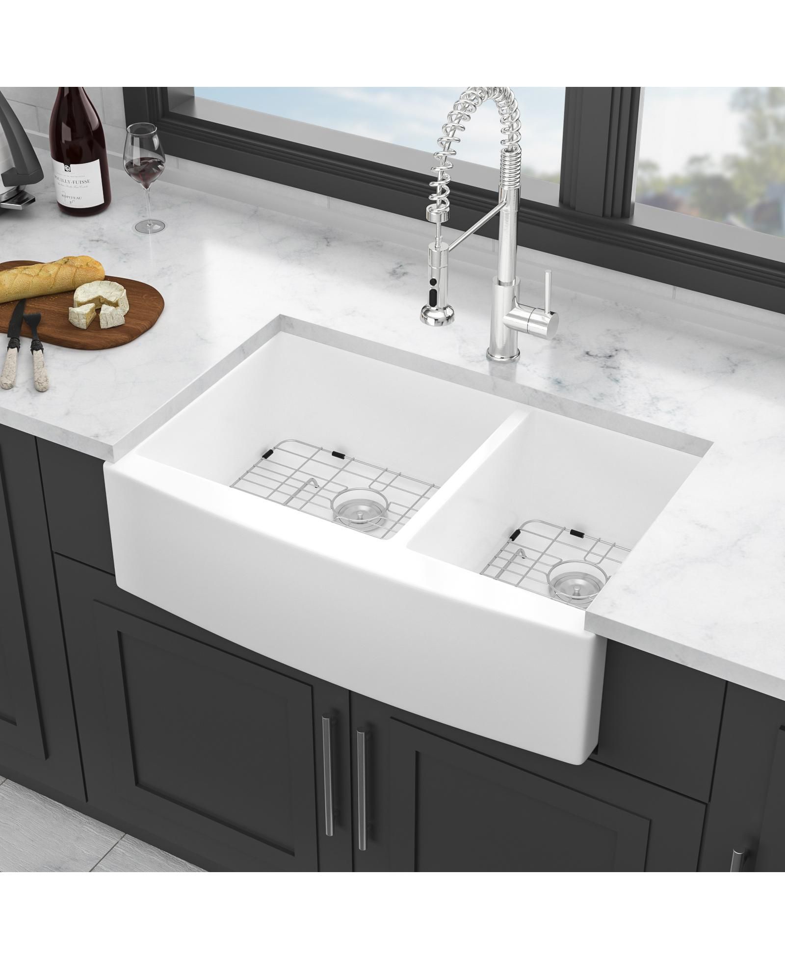 Кухонная мойка flynama White Ceramic Porcelain 6040 Double Bowl