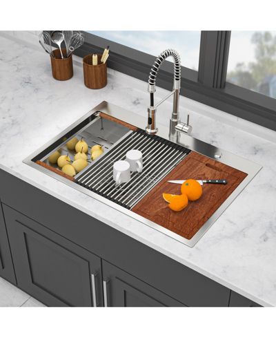 Flynama кухонная мойка двойная из нержавеющей стали T304 33x22x10inch, Brushed Nickel