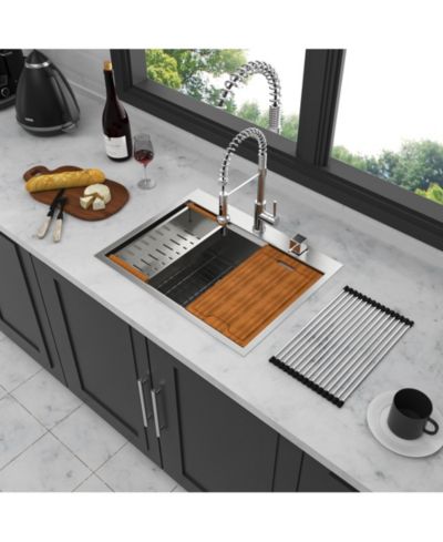 flynama 28x22x10inch Drop In Kitchen Sink Stainless Steel Workstation Single Bowl 16 Gauge Topmount