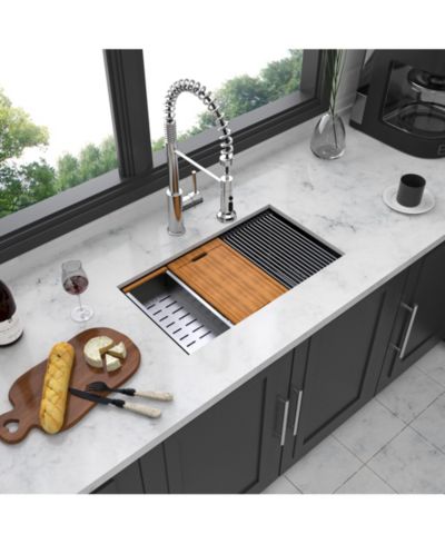 flynama 28x18x10inch Gunmetal Black Workstation Kitchen Sink Undermount Stainless Steel 16 Gauge