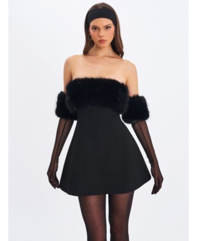 Miss Circle Women's Evelyn Fur-Trimmed Mini A-Line Dress