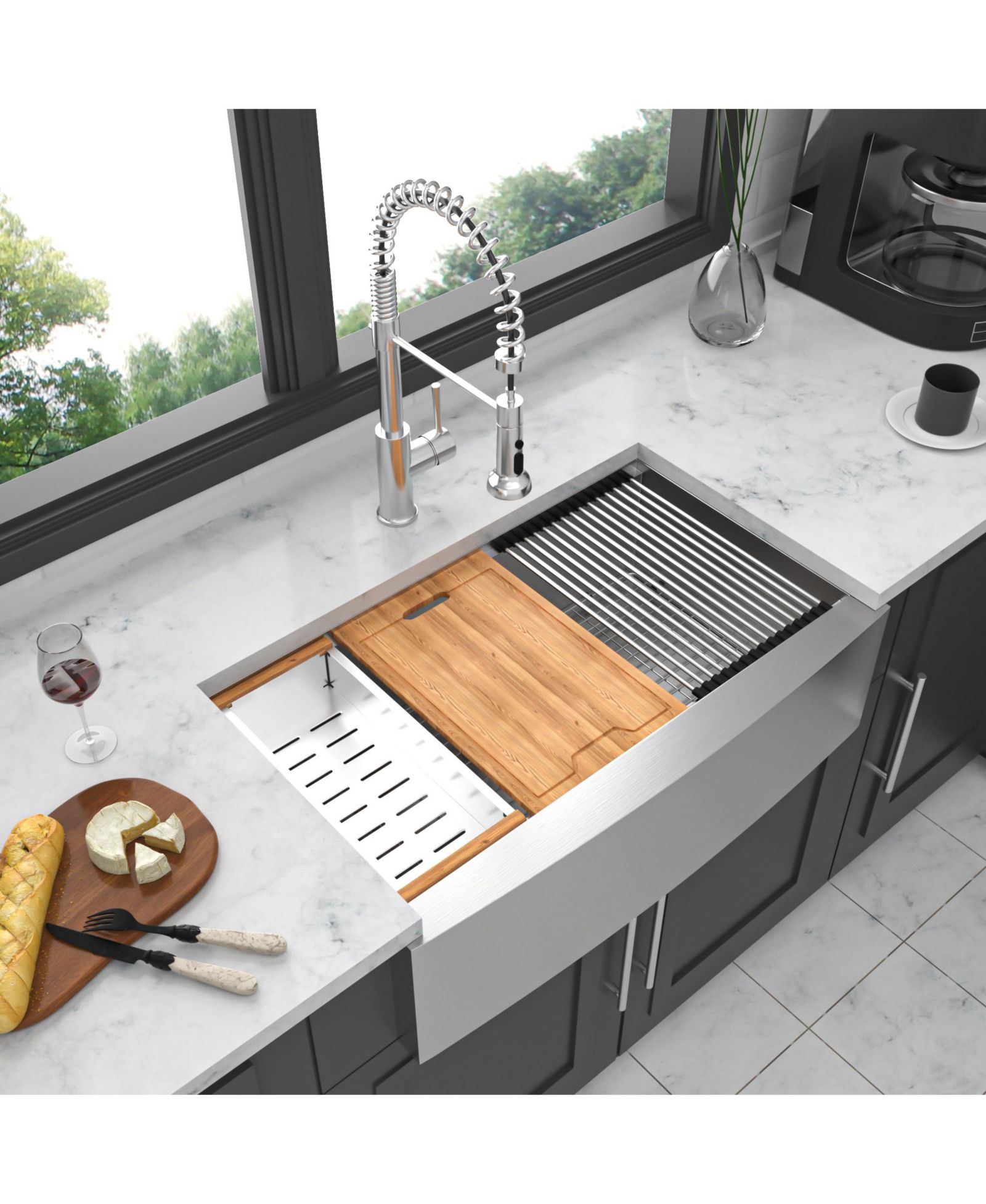 flynama 30x22x10inch Stainless Steel Farmhouse Kitchen Sink Workstation Apron Front 16 Gauge