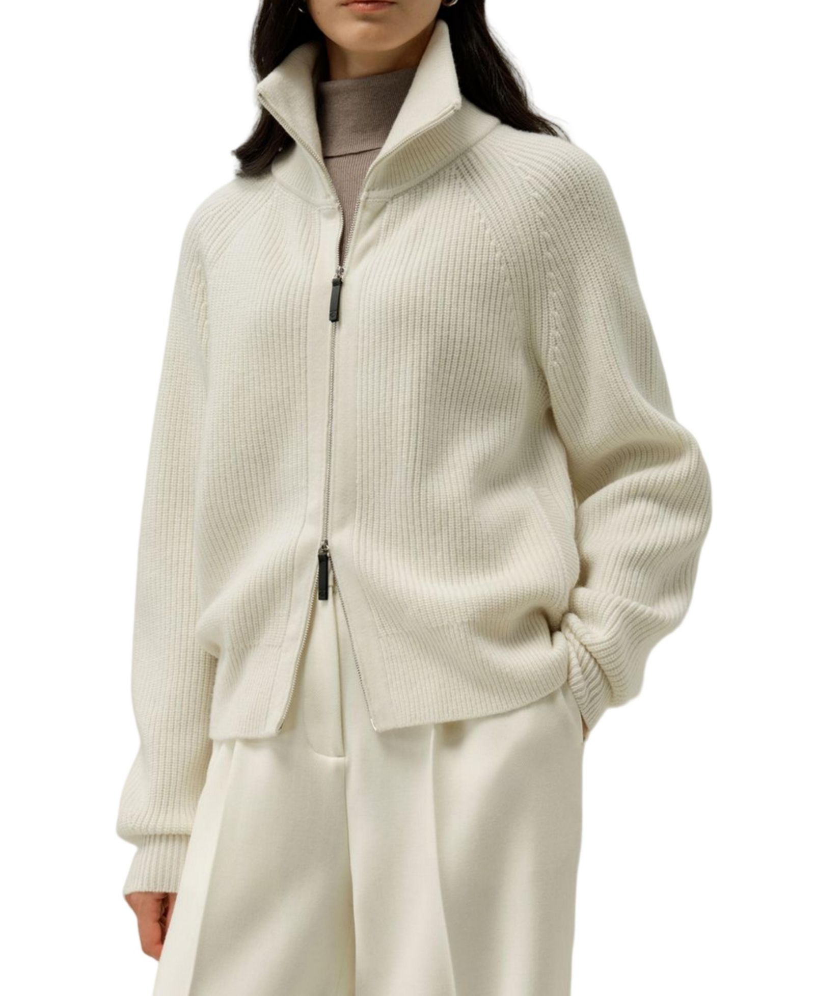 LILYSILK Women's Ribbed-knit Turtleneck Zip Cardigan